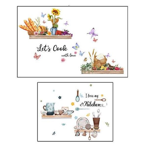 English Kitchen Wall Stickers Sunflower Butterfly Tableware