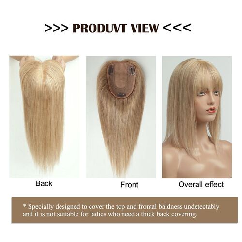 Human Hair Toppers with Bangs Blonde Real Remy Hair Topper S