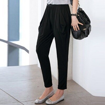 Summer Womens Harem Pants High Waist Loose Straight Ankle-le