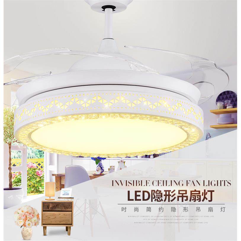 风扇灯吊扇灯 客厅餐厅隐形电扇灯简约带灯吊扇欧式家用风扇吊灯