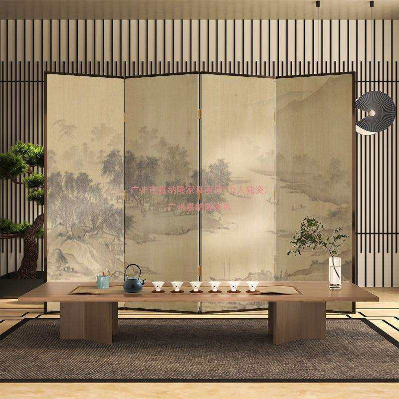 现代中式复古山水屏风隔断玄关客厅意境茶室折叠移动折屏