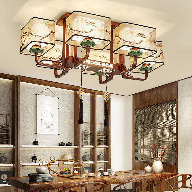 新中式吸顶灯简约大气中国风餐厅客厅灯家用布艺卧室LED古典灯具
