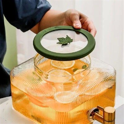 Square Glass Drink Bucket Cold Kettle with Faucet Drinking