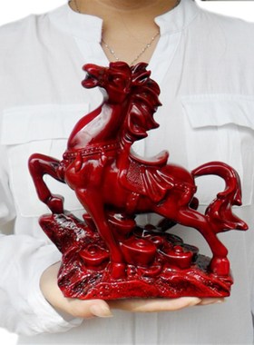 十二生肖马摆件工艺品仿红木马树脂新房马到成功马上有钱摆件