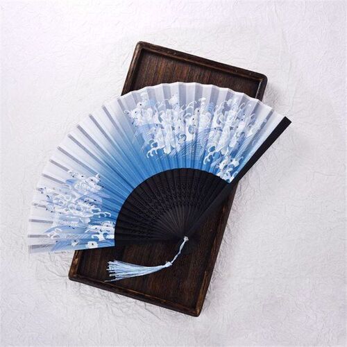 Vintage Silk Folding Fan Retro Chinese Japanese Bamboo Hand