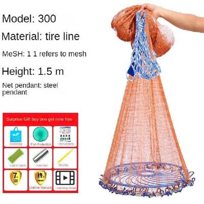 1Pcs Cast Network with Steel Pendant Nylon Braided Line