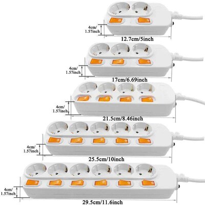 .Power Strip EU Plug Extension Socket 16A 250V 3/4/5/6Ways O
