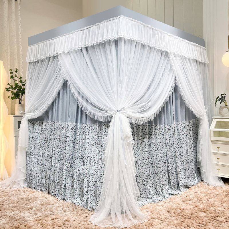遮光落地宫廷蚊帐公主风防蚊一体式防尘顶床帘床幔三开门家用卧室