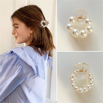 Sweet Mini Round Pearl Hair Claws for Women Girls Hair Clips