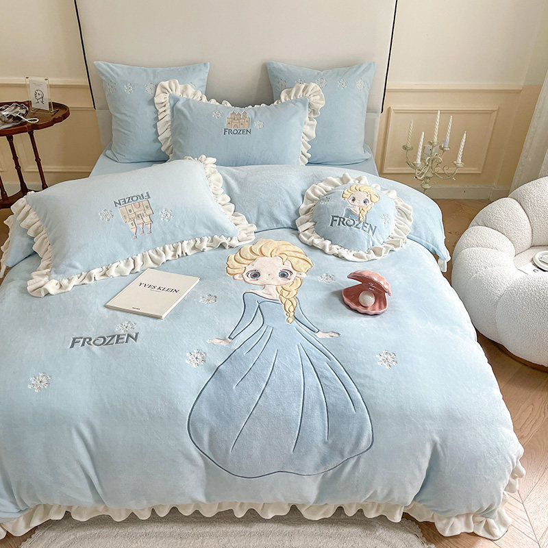 送抱枕冬季保暖卡通四件加厚珊瑚绒被儿童女孩床上用品,床上用品,床品套件/四件套/多件套,淘宝优惠券,粉丝福利购,淘宝优惠卷