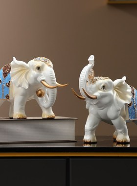 现代吉祥如意招财大象桌面摆件一对客厅电视柜装饰品乔迁新居礼品