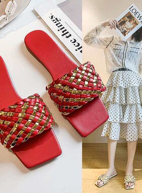 Slippers Womens Fashionable Outer Wear New Summer Woven Fla