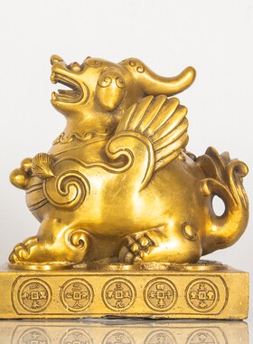 纯黄铜貔貅摆件一对单角貔貅桌面摆件开业送礼办公室金钱貔貅摆件