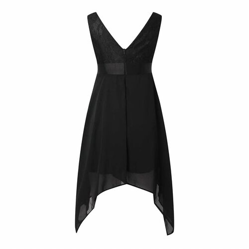 Womens Deep V Neck A Line Chiffon Sleeveless Cocktail Dress