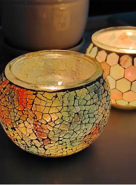 Romantic pure handmade Mosaic glass candle holder filled wit