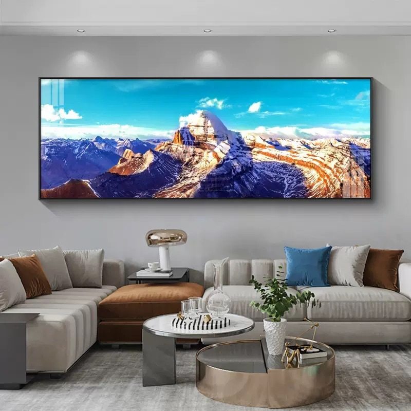 客厅沙发背景墙壁画冈仁波齐雪山装饰画背有靠山挂画风景山水画,家居饰品,现代装饰画,淘宝优惠券,粉丝福利购,淘宝优惠卷