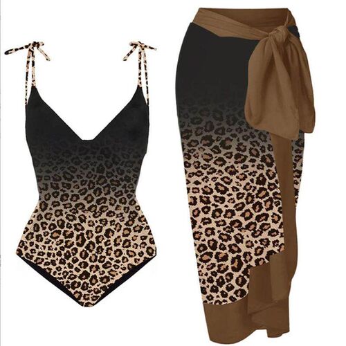 Vintage Women One Piece Swimsuit & Skirt ver Up Beach Dress