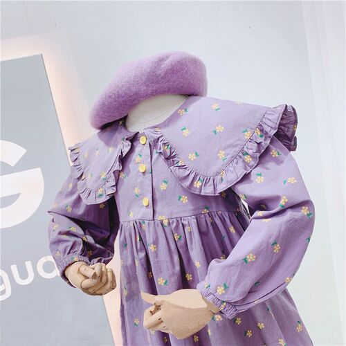 2023  Spring Autumn Baby Girls Cute Floral Print Dress Chil