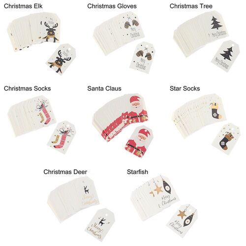 50PCS Christmas Labels Kraft Tag Kraft Paper Hang Tags Party