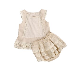 2 Pcs Babys Summer Suit Sleeveless Lace Vest Top Layered H