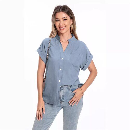 Solid lor Shirt For Women With Breasted Lapels tton Linen Lo