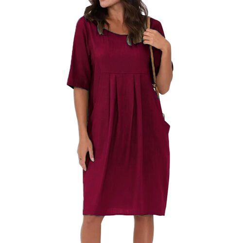 Oversized S-XL Women Cotton Linen Loose Pocket Dress Summer