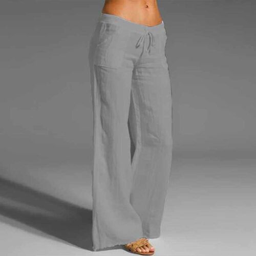 Womens Cotton Linen Pants High Waisted Harem Loose Soft Ela