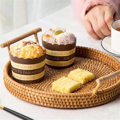 Handmade Rattan Storage Sort Out Basket Cake Dessert Tray