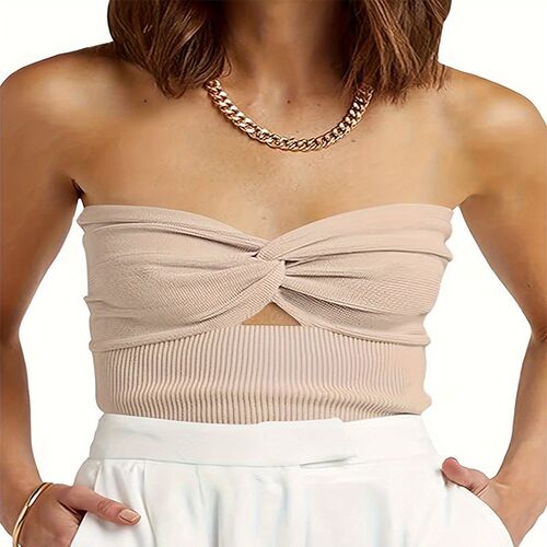 Womens Solid lor Sling Twisted Short Tight Strapless Backle