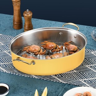 不锈钢蒸鱼锅椭圆加厚汤锅带盖酱油孔彩色家用大容量清蒸鱼锅电磁