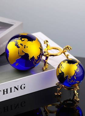 蓝色水晶玻璃地球仪摆件办公桌装饰品工位摆设家居装饰摆件样板房