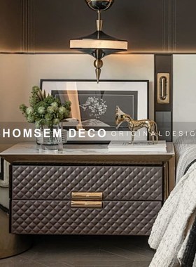 样板间卧室床头柜软装黑白艺术装饰画几何摆件博古架电视柜工艺品