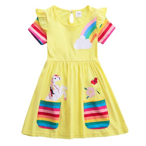 Girl short sleeve dress unicorn cartoon summer new cotton dr