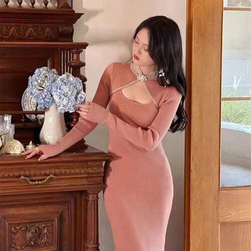 Sweater Midi Dress For Woman Clothes Chinese Style Cheongsam