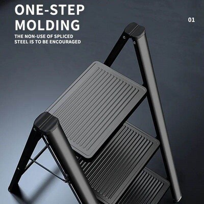 Folding 3-Step Ladder Sturdy Step Stool for Adults 330 lbs C