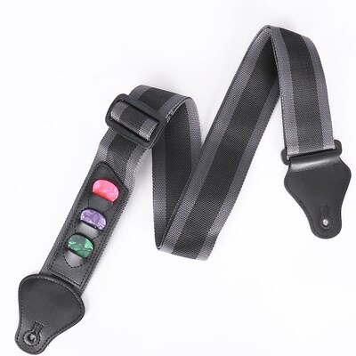 Adjustable with 3 Guitar Picks Holders Guitar Strap Leather