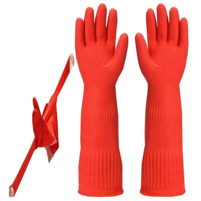 1 Pair Heavy Duty Rubber Gloves with Extra Long Cuffs Safety