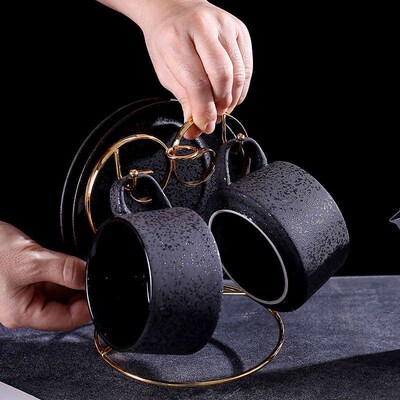 Black Matte Coffee Cup  Set Ceramic Cups with Spoon & Holder