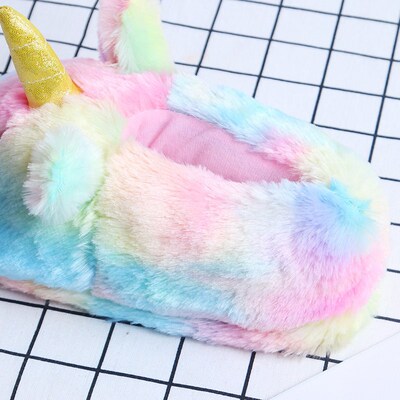 Womens Winter Cotton Shoes Cute Cartoon Unicorn Slippers Ca