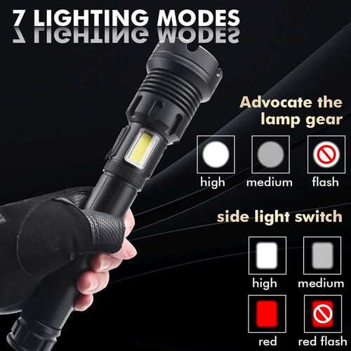 New XHP90 + COB red white light flashlight retractable focus