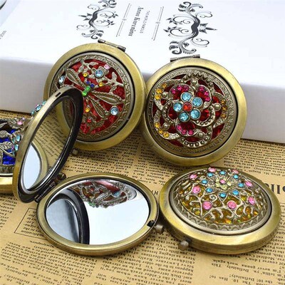 Retro Makeup Mirror Vintage Compact Mirror Flexible Round Fo