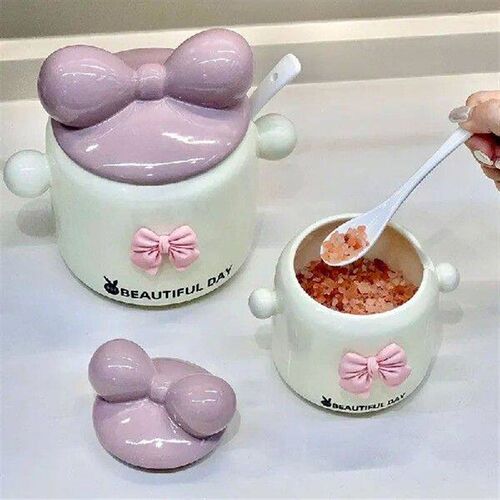Cream Style Bow Shaped Ceramic Storage Jar, Large Capacity,