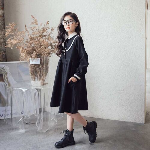 Girls College Style Long Sleeve Dress Autumn and Winter Girl