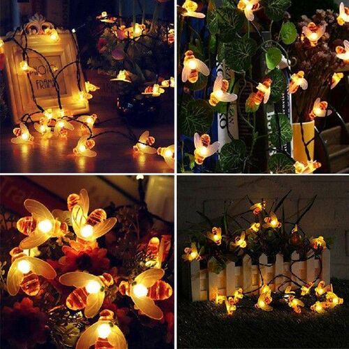 20 LED Solar String Honey Bee Shape Warm Light Garden
