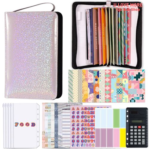 A6 PU Leather Budget Binder Planner with Zipper Pockets Cash