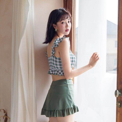 Split swimsuit womens checkered conservative elementary