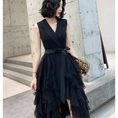 Novelty Black Evening Party Dress Elegant Slim Prom Gowns Te