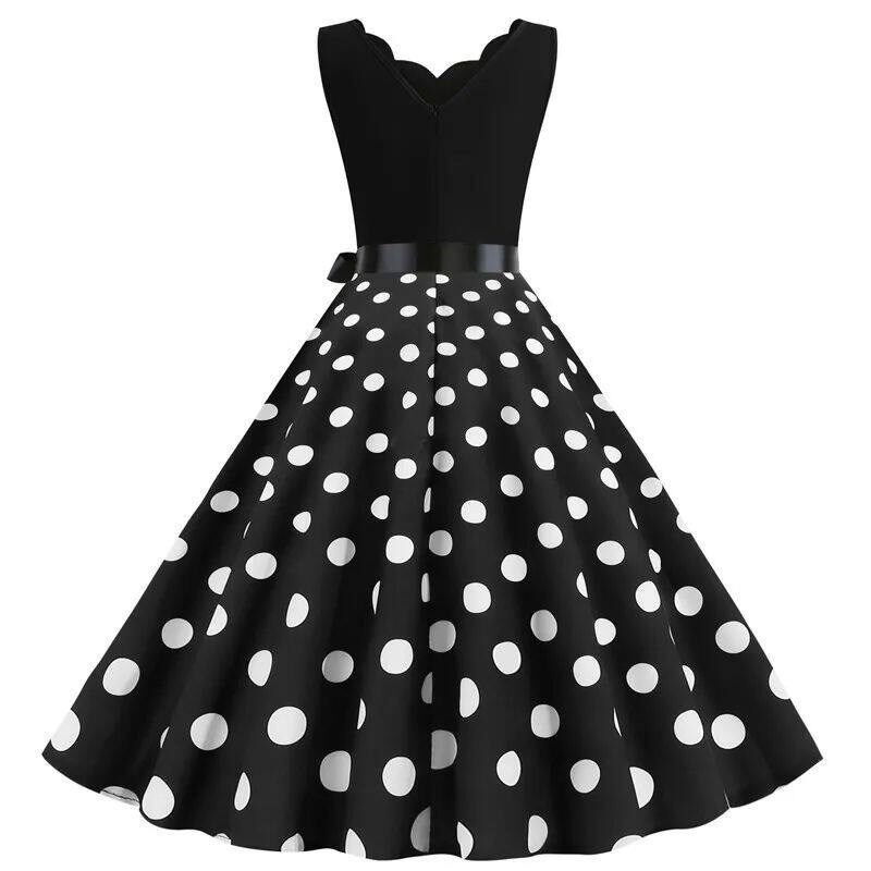 Women Retro Summer Dresses 50s 60s  Sleeveless V-neck Polka图片