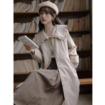 Windbreaker Womens Autumn and Winter New Artistic Sweet Ear