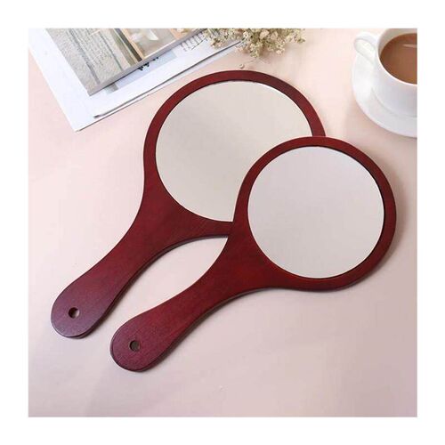 Round Wood Vintage Hand Mirror Makeup Vanity Mirror Portable
